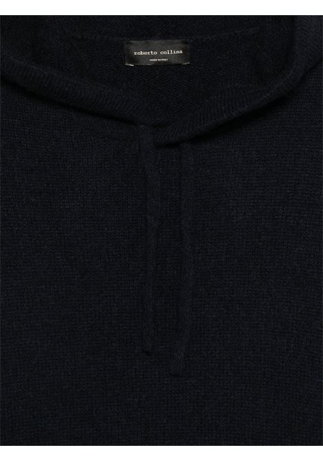 felpa knitted hoodie uomo navy ROBERTO COLLINA | 253M40007M4010